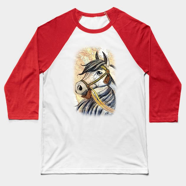 Arabian Horse on Map Baseball T-Shirt by lizstaley